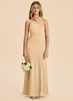 Azazie Rue Junior Gold Mermaid Pleated Stretch Satin Dress image5
