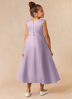 Azazie Lindy Flower Girl Dresses Frosted Lilac A-Line Pleated Matte Satin Dress image6