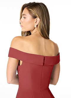 Azazie Lecia Bridesmaid Dresses Rust Empire Off-The-Shoulder Pleated Chiffon Convertible Dress image7