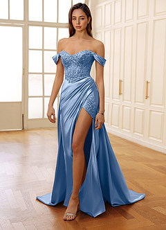 Rowane Light Blue Corset Rhinestone Sheer Lace Prom Dress image6