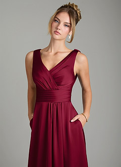 Azazie Karina Bridesmaid Dresses Burgundy A-Line Pleated Stretch Satin Dress image7