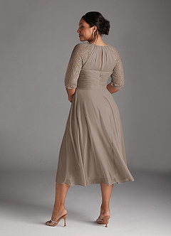 Azazie Gracelyn Mother of the Bride Dresses Taupe A-Line Lace Dress image9