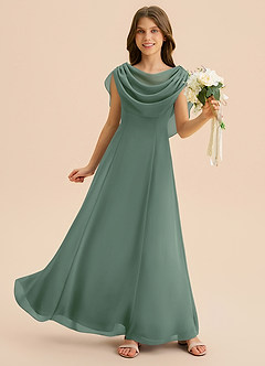 Azazie Lambie Junior Vestido de Eucalipto de Gasa de Corte en A con Plisado image3