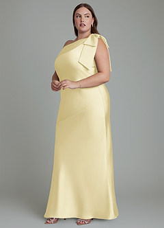 Azazie Yuanna Bridesmaid Dresses Lemon Sorbet Mermaid One Shoulder Stretch Satin Dress image13