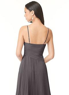Azazie Vini Bridesmaid Dresses Steel Grey A-Line V-Neck Pleated Chiffon Dress image5