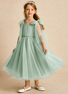 Azazie Dori Flower Girl Dresses Agave A-Line Ruched Tulle Dress image5