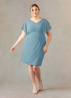 Azazie Julia Mother of the Bride Dresses Moody Blue Sheath V-Neck Pleated Chiffon Dress image6
