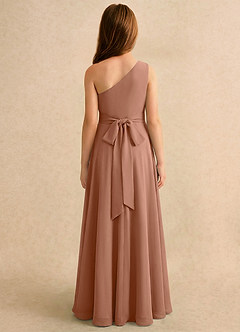 Azazie Puddles Girls Formal Robe Demoiselle D'honneur Fillette Robe Trapèze en Mousseline de soie Une épaule Bronze image2