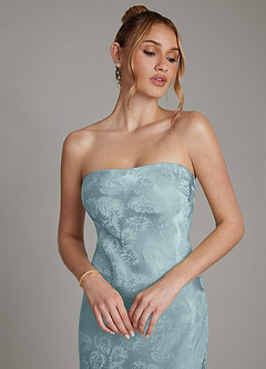 Azazie Viv Robes de demoiselle d'honneur Robe Fourreau en Jacquard Sans bretelles Jacquard Bleu Clair image6