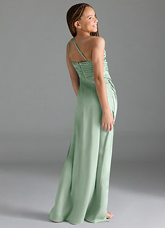 Azazie Eren Junior Agave Sheath Pleated Stretch Satin Dress image5