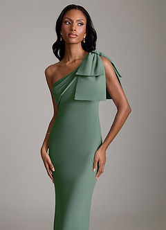 Azazie Yuanna Bridesmaid Dresses Eucalyptus Mermaid One Shoulder Chiffon Dress image3