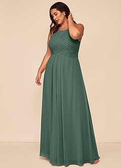 Azazie Ginger Bridesmaid Dresses Sea Moss A-Line Halter Pleated Chiffon Dress image12