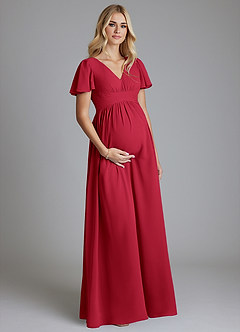 Azazie Verna Maternity Bridesmaid Dresses A-Line V-Neck Ruched Chiffon Floor-Length Dress image3