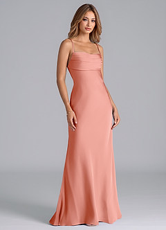 Azazie Seema Bridesmaid Dresses Coral Mermaid Corset Stretch Satin Dress image1