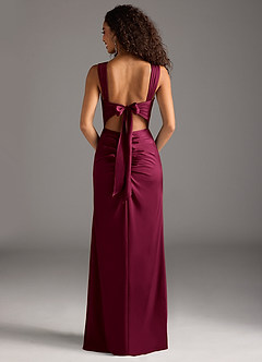 Azazie Jesaphine Bridesmaid Dresses Burgundy Sheath Bow Stretch Satin Dress image5