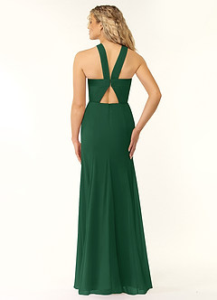 Azazie Rue Brautjungfernkleider A-Linie Halter Chiffon Kleid Dunkelgrün image3