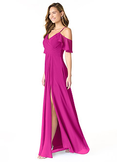 Azazie Dakota Bridesmaid Dresses Fuchsia A-Line V-Neck Pleated Chiffon Dress image7