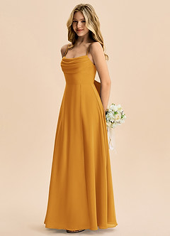 Azazie Bear Junior A라인 주름진 쉬폰 플로어 길이 주니어 신부 들러리 드레스 image5