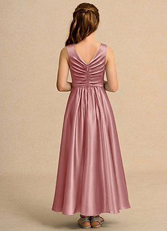 Azazie Ducky Girls Formal Flower Girl Dresses Dusty Rose A-Line Pleated Stretch Satin Dress image2