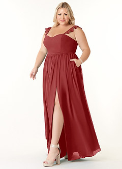 Azazie Metz Brautjungfernkleider A-Linie Herzchen Gerüscht Chiffon Kleid Rost image9