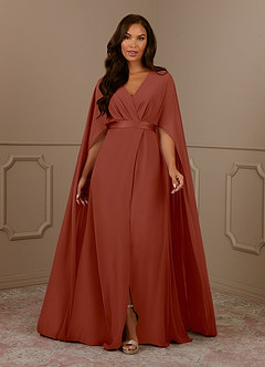 Azazie Isa Mère de la mariée Robes Robe Trapèze en Mousseline de soie Col V plissé Auburn image7
