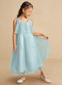 Azazie Bunie Flower Girl Dresses Mist A-Line Spaghetti Strap Tulle Dress image2