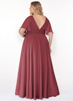 Azazie Pamela Jurken voor bruidsmeisjes Jurk van Chiffon met A-Lijn V-hals geplooid Merlot image7