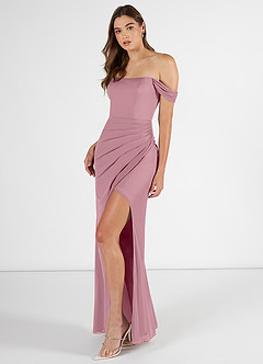 Azazie Kit Final Sale Vintage Mauve Mermaid Off the Shoulder Mesh Dress image3