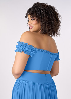 Barbie ♥ Azazie Brautjungfernkleider Wandelbar A-Linie Schulterfrei Chiffon Kleid Blauhäher image12