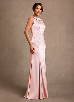 Azazie Franny Mother of the Bride Dresses Blushing Pink Sheath Lace Stretch Satin Dress image3