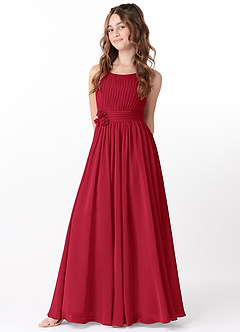 Azazie Astrid Junior Scarlet A-Line Floral Chiffon Dress image3