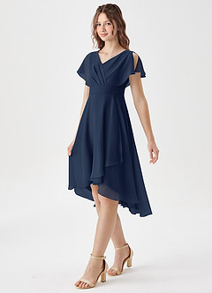 Azazie Graciela Junior Dark Navy A-Line Pleated Chiffon Dress image4