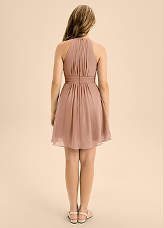Azazie Bonnie Junior A-Linie Plissee Chiffon Kleid Champagner Rosa image2