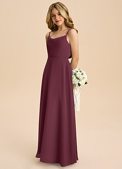 Azazie Shale Junior Vestido Cabernet de Chiffon de Linha A com Arco image6