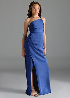 Azazie Eren Junior Royal Blue Sheath Pleated Stretch Satin Dress image1