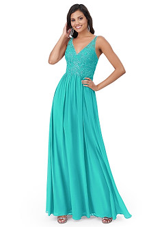 Azazie Amy Venta Final Vestido de Spa de Gasa de Corte En A con Encaje image2