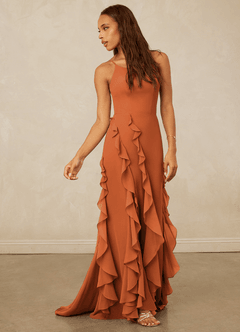 Christian Siriano Bridal for Azazie 1006 Bridesmaid Dresses Cinnamon Mermaid Ruched Chiffon Dress image4