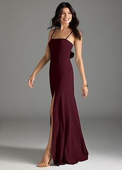 Azazie Melia Bridesmaid Dresses Cabernet A-Line Bow Stretch Crepe Dress image3