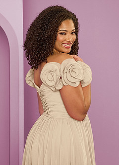 Barbie ♥ Azazie Jurken voor bruidsmeisjes Converteerbaar Jurk van Chiffon met A-Lijn Off the Shoulder Champagne image12