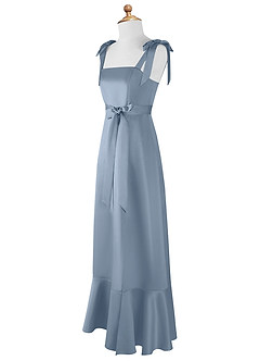 Azazie Barbara Vestido de Azul Polvoriento de Satin Mate de Acampanado con Lazo image8
