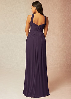 Azazie Hillian Bridesmaid Dresses Plum A-Line Halter Pleated Mesh Dress image8