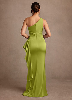 Azazie Yvette vestidos de madre de la novia Vestido de Hierba De Limón de Satén Elástico de Corte Recto con Hombro unilateral image2