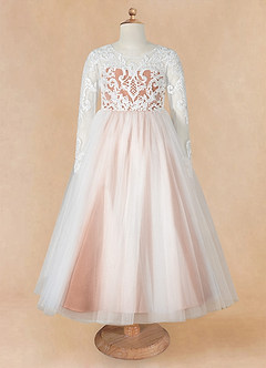 Azazie Elodie Blumenmädchenkleider Ballkleid Spitze Kleid Elfenbein Bronzer image10