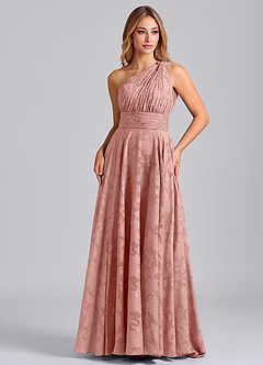 Azazie Charlize Brautjungfernkleider A-Linie One-Shoulder Blumen-Burnout Kleid Rosettenrosa image5