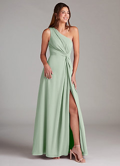 Azazie Brooke Bridesmaid Dresses Agave A-Line One Shoulder Chiffon Dress image4