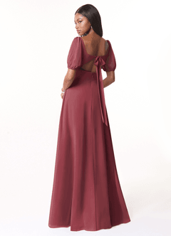 Azazie Alani Bridesmaid Dresses Merlot A-Line Square Neckline Chiffon Dress image2