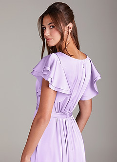 Azazie Daphne Modest Bridesmaid Dresses A-Line Ruched Stretch Satin Floor-Length Dress image2