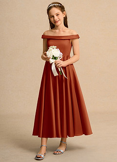 Azazie Teeny Junior Formal vestidos de niña de las flores Vestido de Pimenton de Satin Mate de Corte En A con Plisado image1