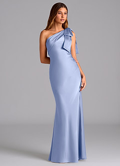 Azazie Yuanna Robes de demoiselle d'honneur Robe Sirène en Satin extensible Ue épaule Eis image5