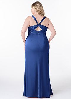 Azazie Mero Bridesmaid Dresses Royal Blue Sheath Pleated Stretch Satin Dress image8